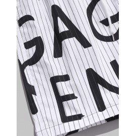 Vertical Striped Letter All Over Print Drawstring Cotton Shorts Vertical Striped Letter All Over Print Drawstring Cotton Shorts