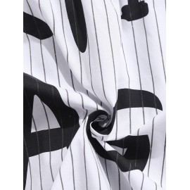 Vertical Striped Letter All Over Print Drawstring Cotton Shorts Vertical Striped Letter All Over Print Drawstring Cotton Shorts