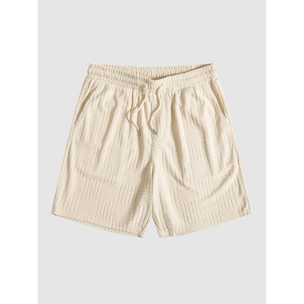 Geometric Jacquard Terry Cloth Textured Drawstring Sweat Shorts Geometric Jacquard Terry Cloth Textured Drawstring Sweat Shorts
