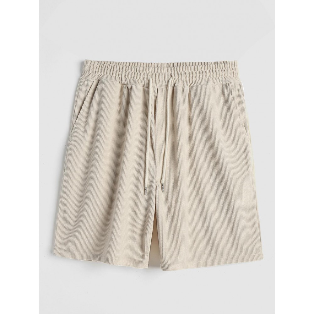 Solid Color Drawstring Corduroy Shorts Solid Color Drawstring Corduroy Shorts