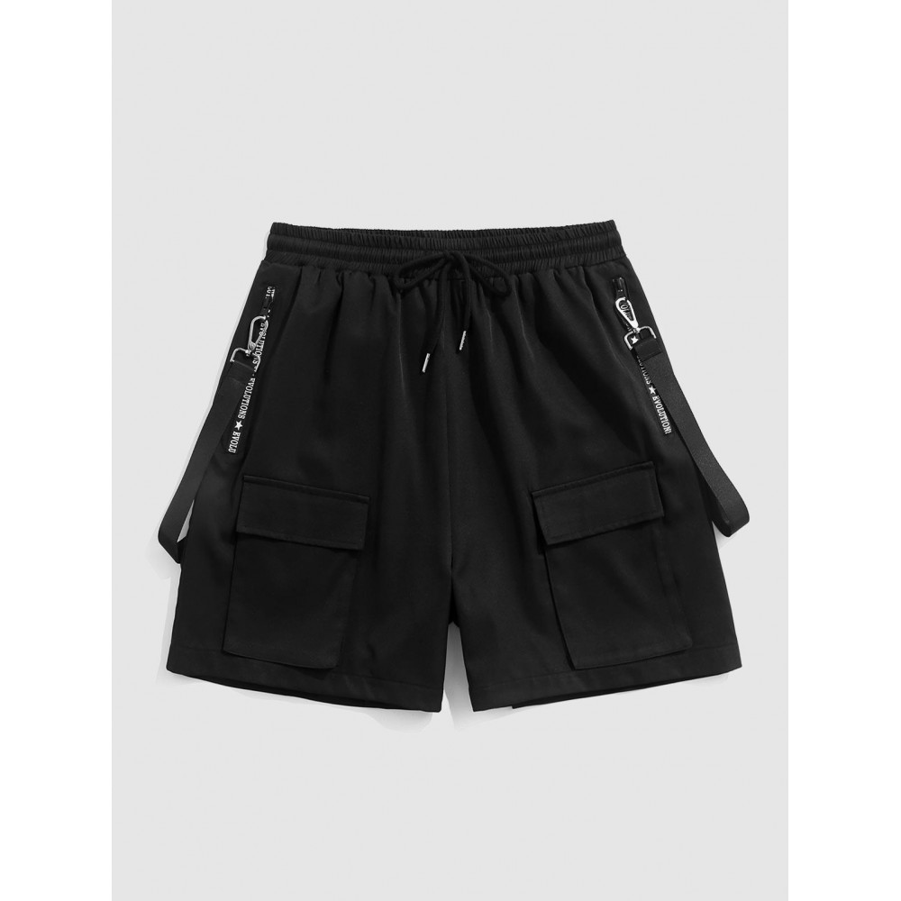 Letter Printed Multi-pocket Buckle Strap Design Cargo Shorts Letter Printed Multi-pocket Buckle Strap Design Cargo Shorts
