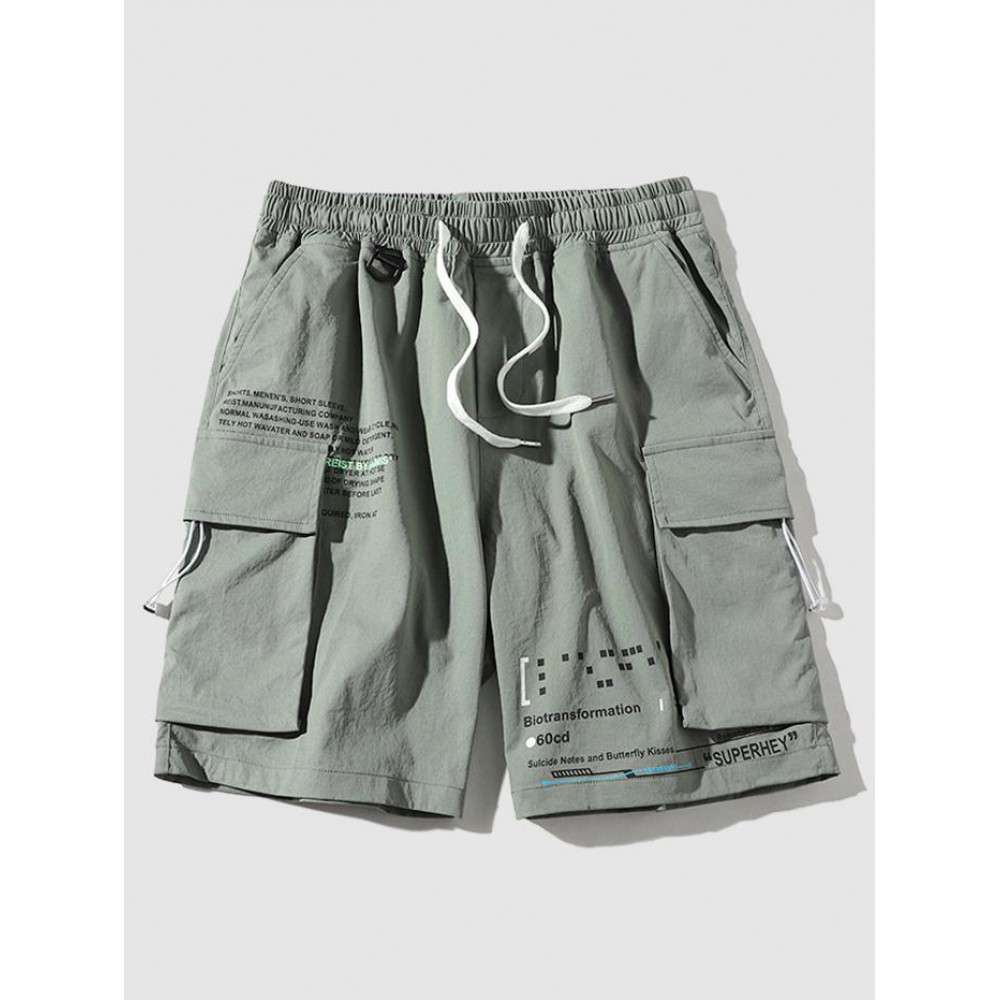 Streetwear Drawstring Letter Print Pocket Cargo Shorts Streetwear Drawstring Letter Print Pocket Cargo Shorts