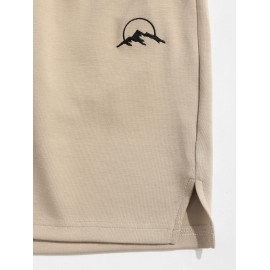 Side Slit Breathable Mountain Embroidery Drawstring Athletic Shorts Side Slit Breathable Mountain Embroidery Drawstring Athletic Shorts