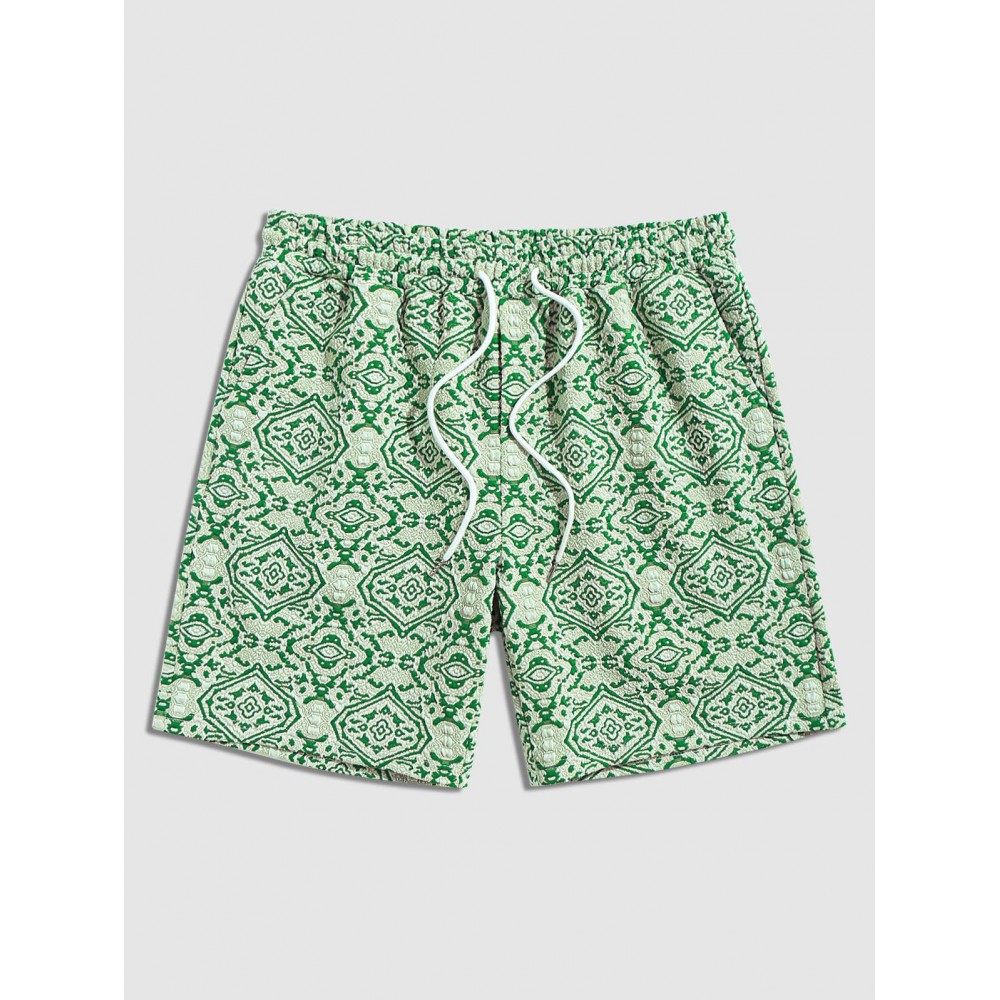 Men's Retro Geometric Baroque Jacquard Weave Textured Drawstring Sports Bermuda Shorts Men's Retro Geometric Baroque Jacquard Weave Textured Drawstring Sports Bermuda Shorts