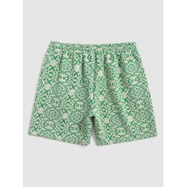 Men's Retro Geometric Baroque Jacquard Weave Textured Drawstring Sports Bermuda Shorts Men's Retro Geometric Baroque Jacquard Weave Textured Drawstring Sports Bermuda Shorts