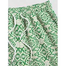 Men's Retro Geometric Baroque Jacquard Weave Textured Drawstring Sports Bermuda Shorts Men's Retro Geometric Baroque Jacquard Weave Textured Drawstring Sports Bermuda Shorts