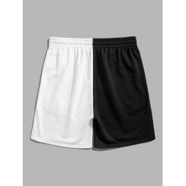 Two Tone Colorblock Sun Pattern Drawstring Sweat Shorts Two Tone Colorblock Sun Pattern Drawstring Sweat Shorts