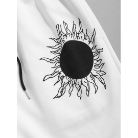 Two Tone Colorblock Sun Pattern Drawstring Sweat Shorts Two Tone Colorblock Sun Pattern Drawstring Sweat Shorts