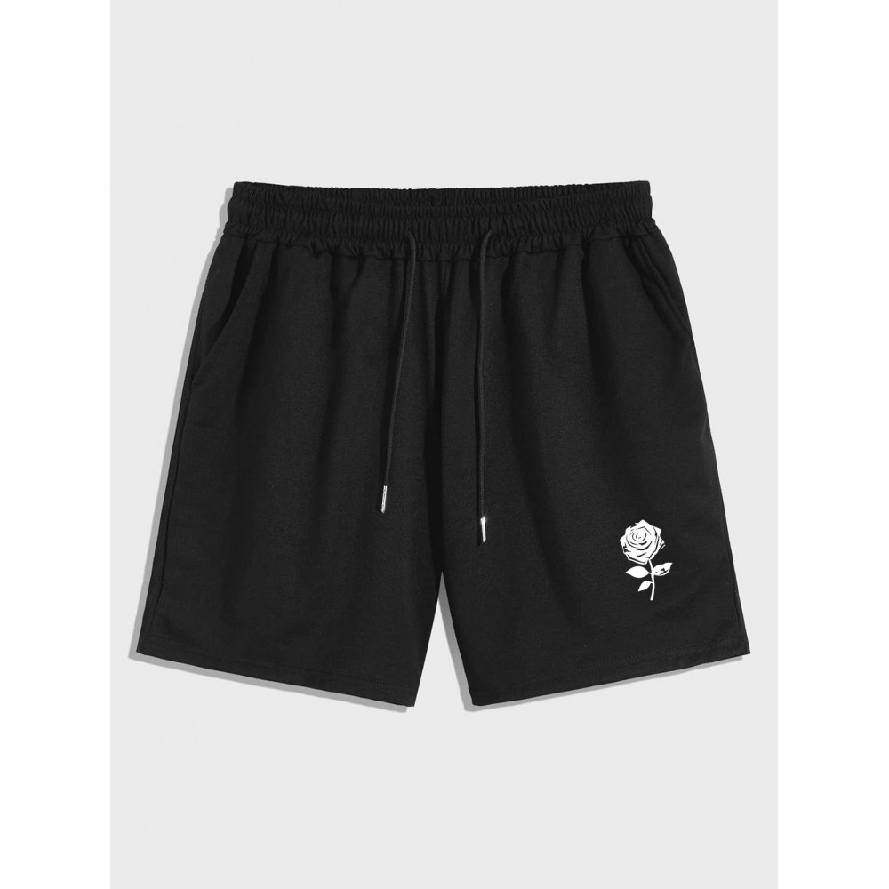 Rose Floral Pattern Drawstring Casual Shorts Rose Floral Pattern Drawstring Casual Shorts