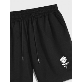 Rose Floral Pattern Drawstring Casual Shorts Rose Floral Pattern Drawstring Casual Shorts