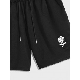 Rose Floral Pattern Drawstring Casual Shorts Rose Floral Pattern Drawstring Casual Shorts