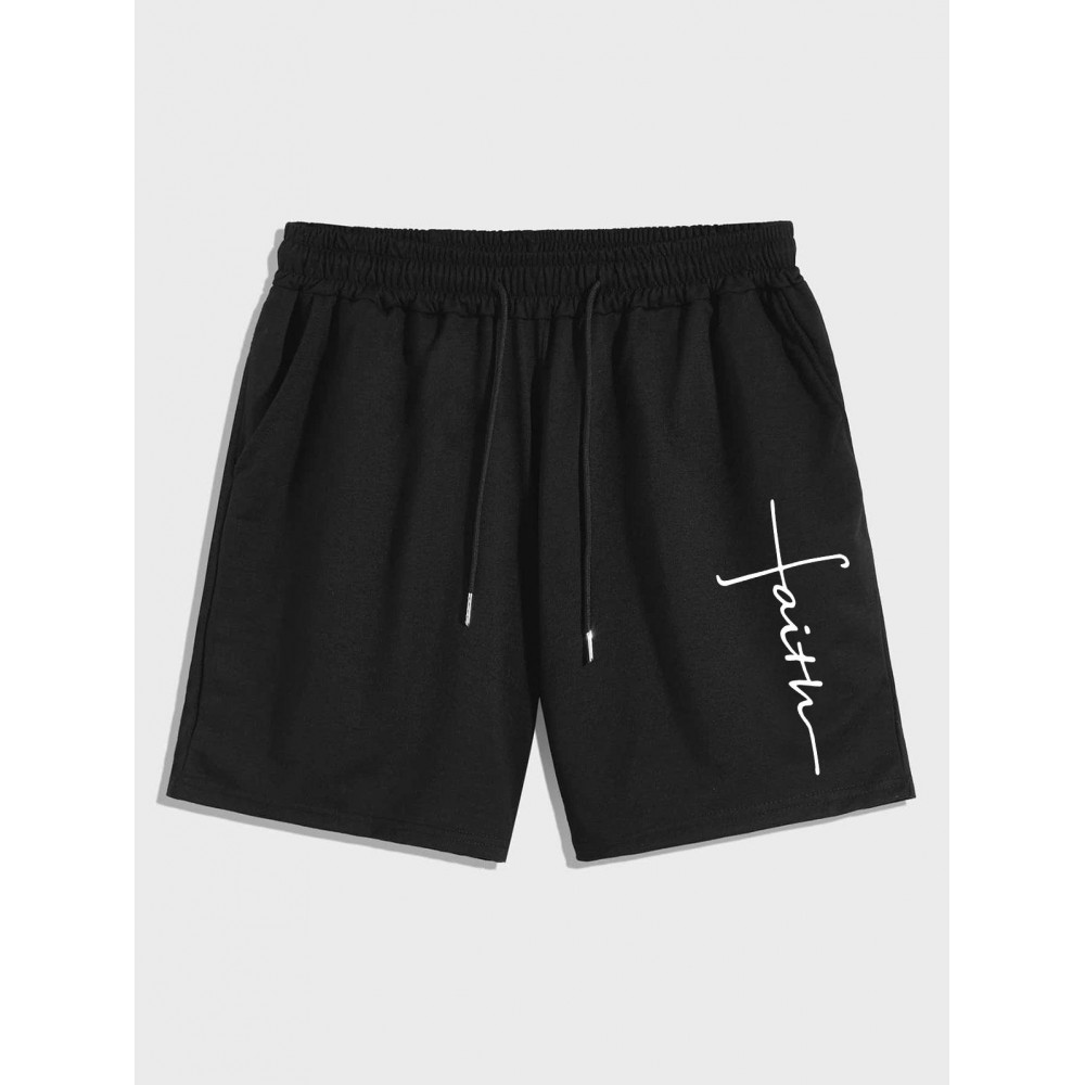 Men's Daily Casual Drawstring Faith Print Pocket Bermuda Shorts Men's Daily Casual Drawstring Faith Print Pocket Bermuda Shorts