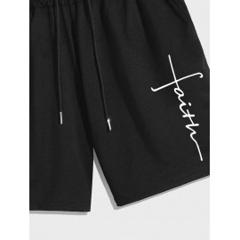Men's Daily Casual Drawstring Faith Print Pocket Bermuda Shorts Men's Daily Casual Drawstring Faith Print Pocket Bermuda Shorts