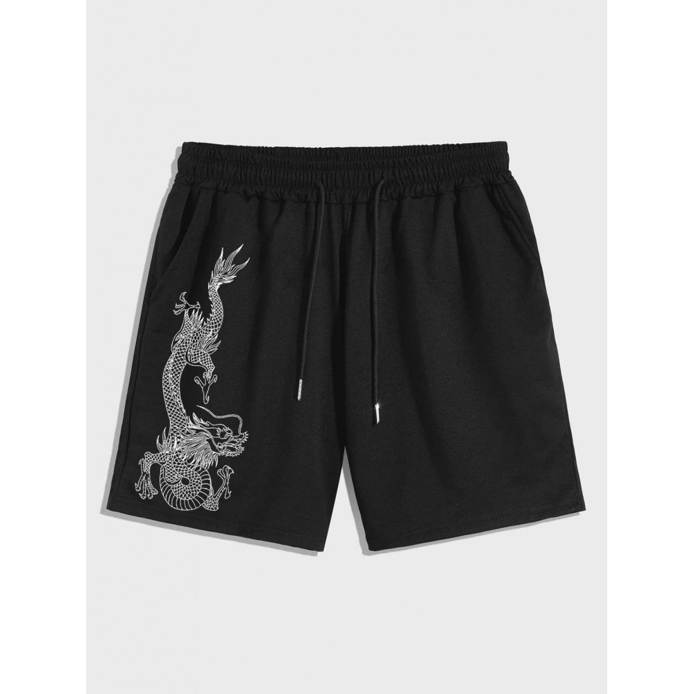 Chinese Style Dragon Pattern Sweat Shorts Chinese Style Dragon Pattern Sweat Shorts