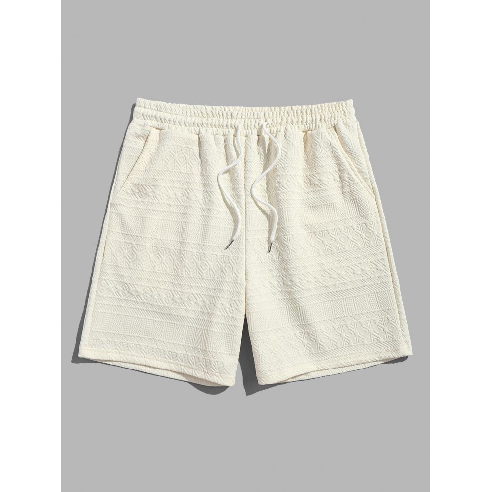 Geometric Retro Jacquard Textured Drawstring Shorts Geometric Retro Jacquard Textured Drawstring Shorts