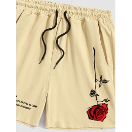 Men's Rose Slogan Printed Casual Drawstring Shorts Men's Rose Slogan Printed Casual Drawstring Shorts