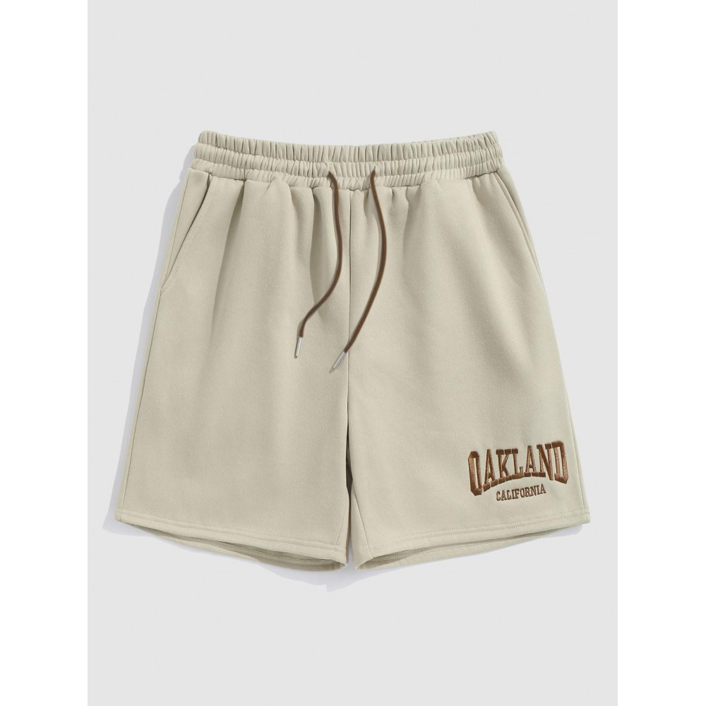 Letter OAKLAND Embroidery Fleece-lined Drawstring Blokecore Sweat Shorts Letter OAKLAND Embroidery Fleece-lined Drawstring Blokecore Sweat Shorts