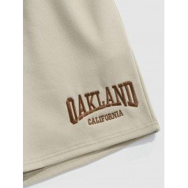 Letter OAKLAND Embroidery Fleece-lined Drawstring Blokecore Sweat Shorts Letter OAKLAND Embroidery Fleece-lined Drawstring Blokecore Sweat Shorts