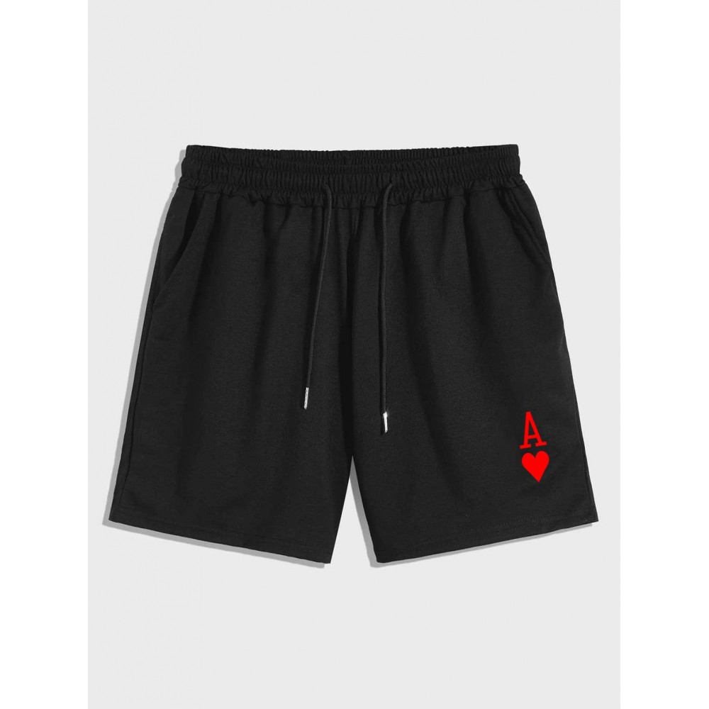 Playing Card Heart A Print Heart Streetwear Drawstring Shorts Playing Card Heart A Print Heart Streetwear Drawstring Shorts