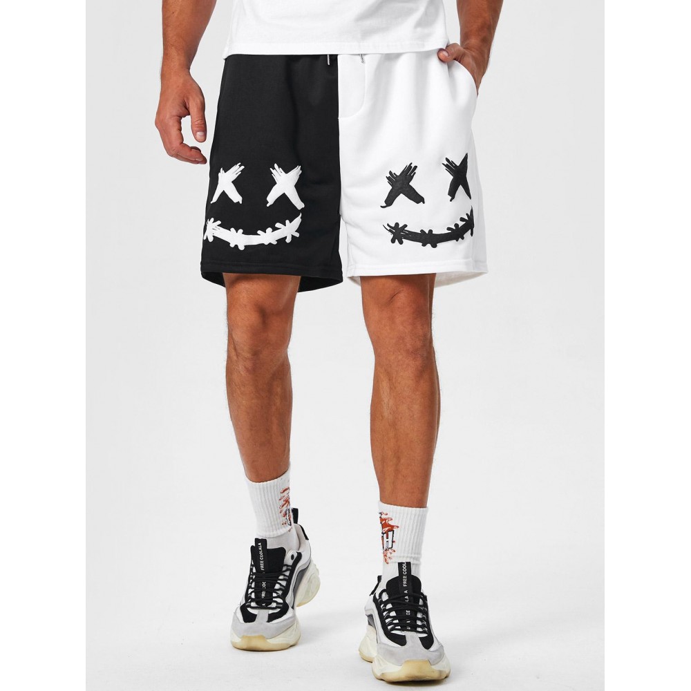 Two Tone Color Smile Face Printed Sport Shorts Two Tone Color Smile Face Printed Sport Shorts