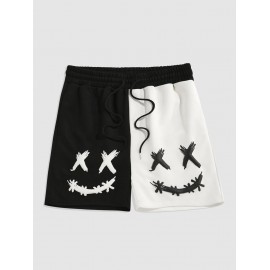 Two Tone Color Smile Face Printed Sport Shorts Two Tone Color Smile Face Printed Sport Shorts