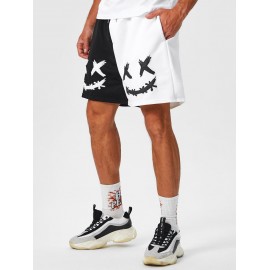 Two Tone Color Smile Face Printed Sport Shorts Two Tone Color Smile Face Printed Sport Shorts