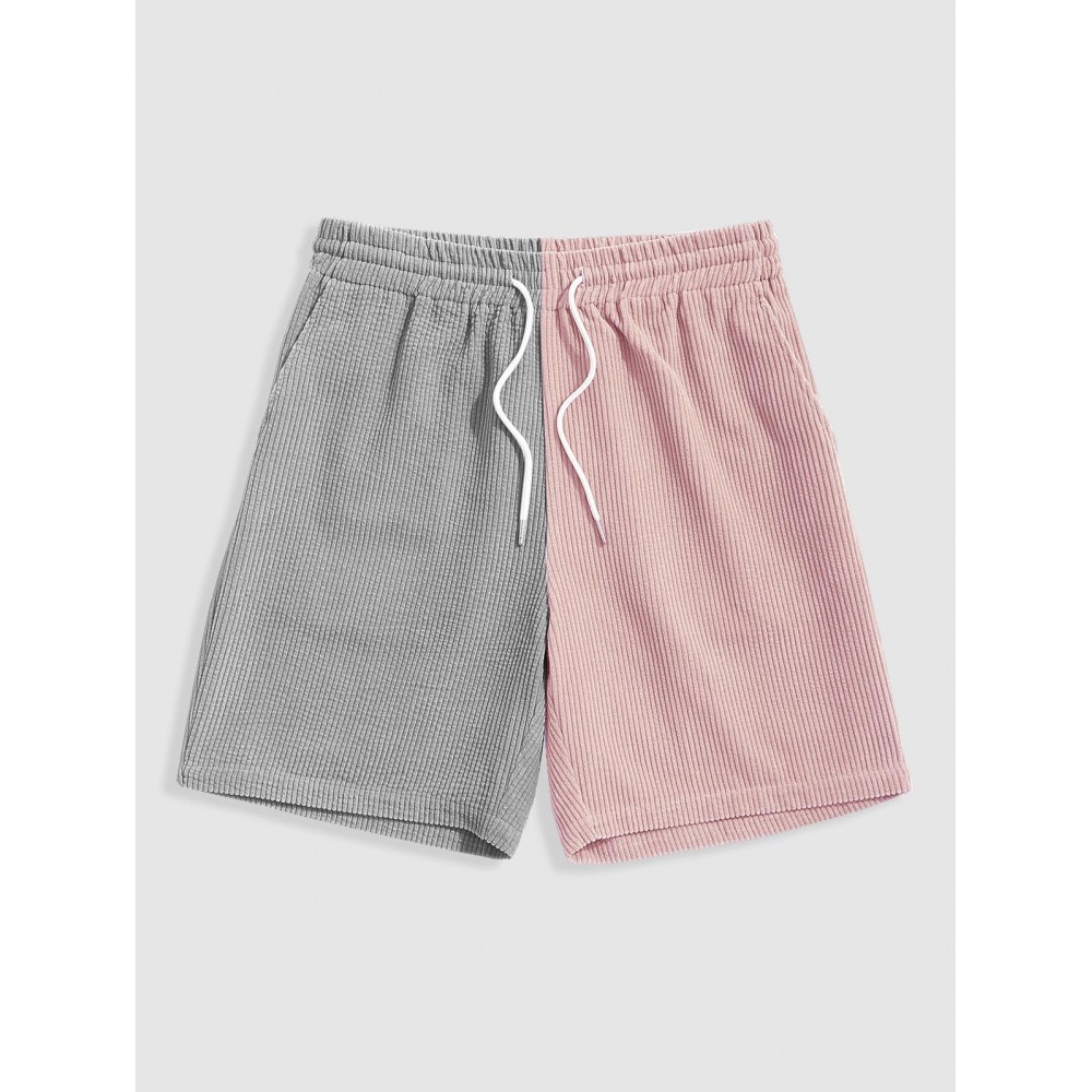 Two Tone Color Drawstring Corduroy Shorts Two Tone Color Drawstring Corduroy Shorts