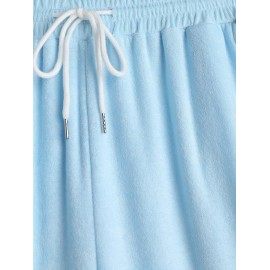 Men's Solid Color Terry Cloth Textured Drawstring Casual Shorts Men's Solid Color Terry Cloth Textured Drawstring Casual Shorts