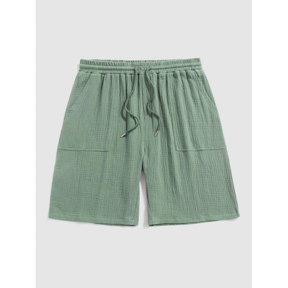Solid Color Soft Textured Basic Drawstring Shorts Solid Color Soft Textured Basic Drawstring Shorts