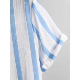 Vertical Striped Button Placket Stand Collar Popover Shirt Vertical Striped Button Placket Stand Collar Popover Shirt