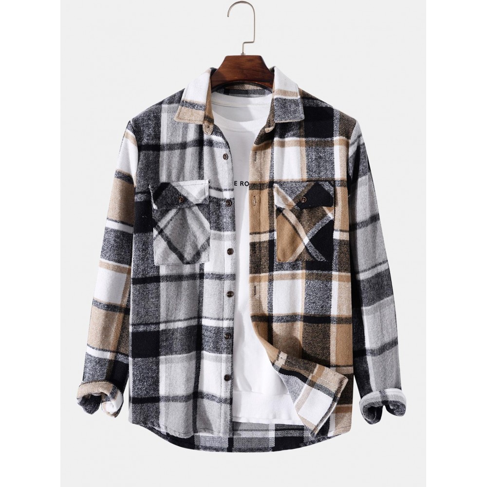 Plaid Patchwork Pocket Flannel Shirt Plaid Patchwork Pocket Flannel Shirt