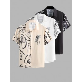 Men's Casual Graffiti Floral Rose Printed Two Tone Colorblock Button Front Short Sleeve Summer Graphic Shirt Men's Casual Graffiti Floral Rose Printed Two Tone Colorblock Button Front Short Sleeve Summer Graphic Shirt