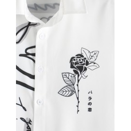 Men's Casual Graffiti Floral Rose Printed Two Tone Colorblock Button Front Short Sleeve Summer Graphic Shirt Men's Casual Graffiti Floral Rose Printed Two Tone Colorblock Button Front Short Sleeve Summer Graphic Shirt