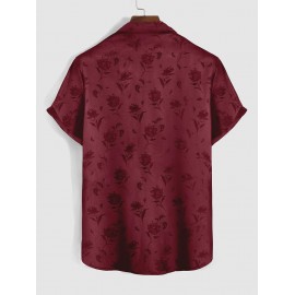 Men's Jacquard Silky Satin Floral Print Rose Pattern Button Front Short Sleeve Summer Shirt Men's Jacquard Silky Satin Floral Print Rose Pattern Button Front Short Sleeve Summer Shirt