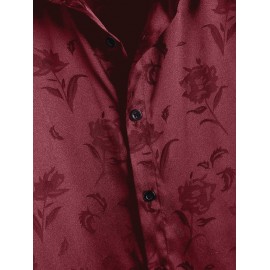 Men's Jacquard Silky Satin Floral Print Rose Pattern Button Front Short Sleeve Summer Shirt Men's Jacquard Silky Satin Floral Print Rose Pattern Button Front Short Sleeve Summer Shirt