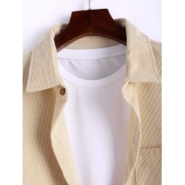 Men's Plain Color Front Pocket Design Button Down Long Sleeves Corduroy Shirt Men's Plain Color Front Pocket Design Button Down Long Sleeves Corduroy Shirt