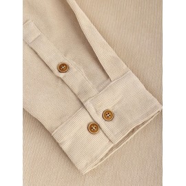 Men's Plain Color Front Pocket Design Button Down Long Sleeves Corduroy Shirt Men's Plain Color Front Pocket Design Button Down Long Sleeves Corduroy Shirt