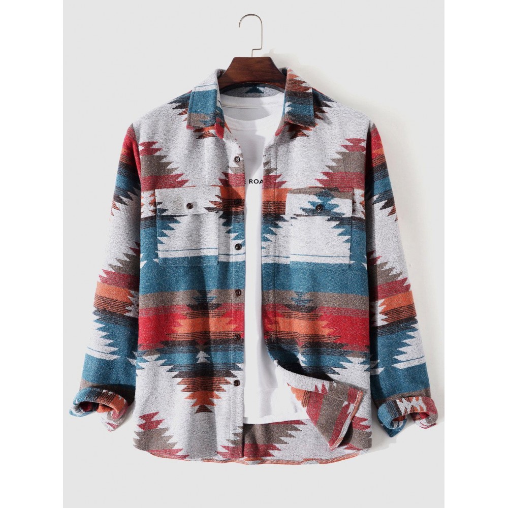 Tribal Geometric Ethnic Aztec Printed Blend Wool Jacket Tribal Geometric Ethnic Aztec Printed Blend Wool Jacket