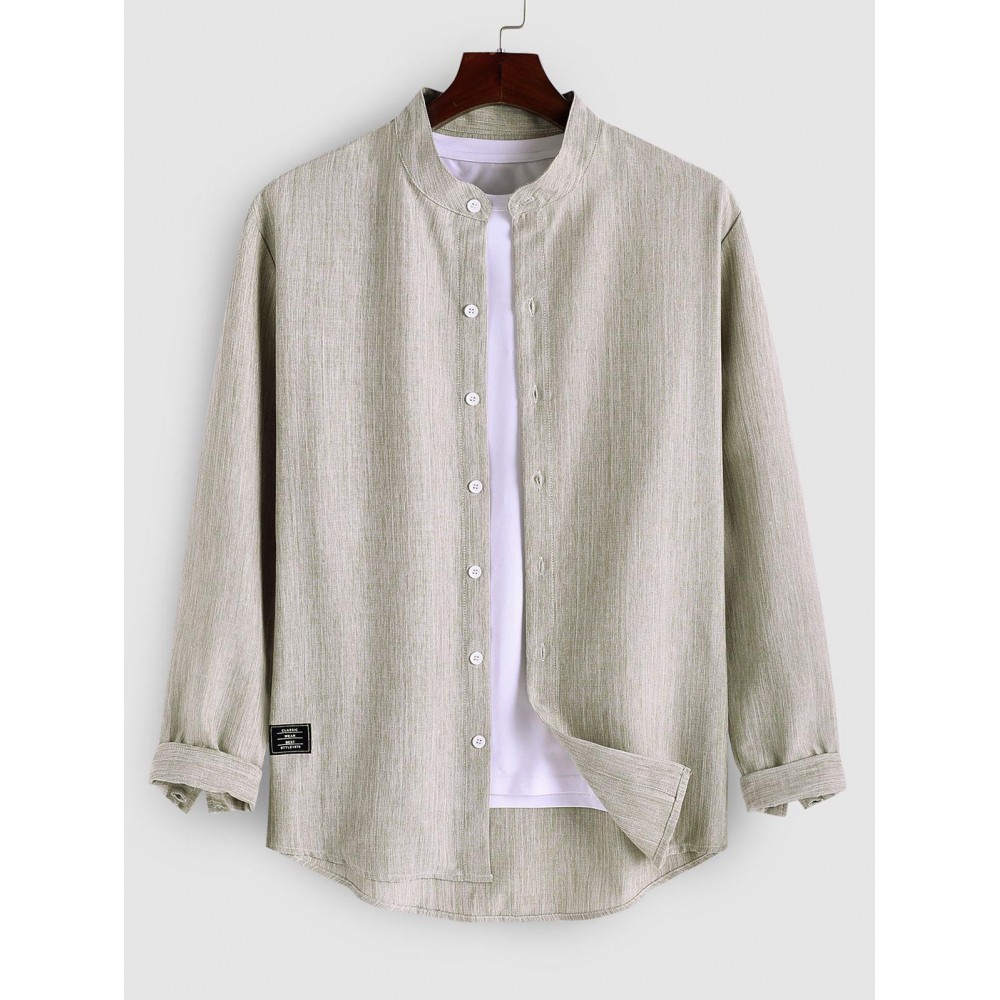 Men's Minimalist Basic Style Stand Collar Button Front Long Sleeves Shirt Men's Minimalist Basic Style Stand Collar Button Front Long Sleeves Shirt