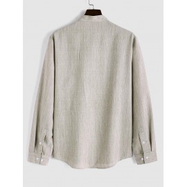 Men's Minimalist Basic Style Stand Collar Button Front Long Sleeves Shirt Men's Minimalist Basic Style Stand Collar Button Front Long Sleeves Shirt
