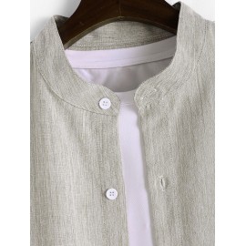 Men's Minimalist Basic Style Stand Collar Button Front Long Sleeves Shirt Men's Minimalist Basic Style Stand Collar Button Front Long Sleeves Shirt
