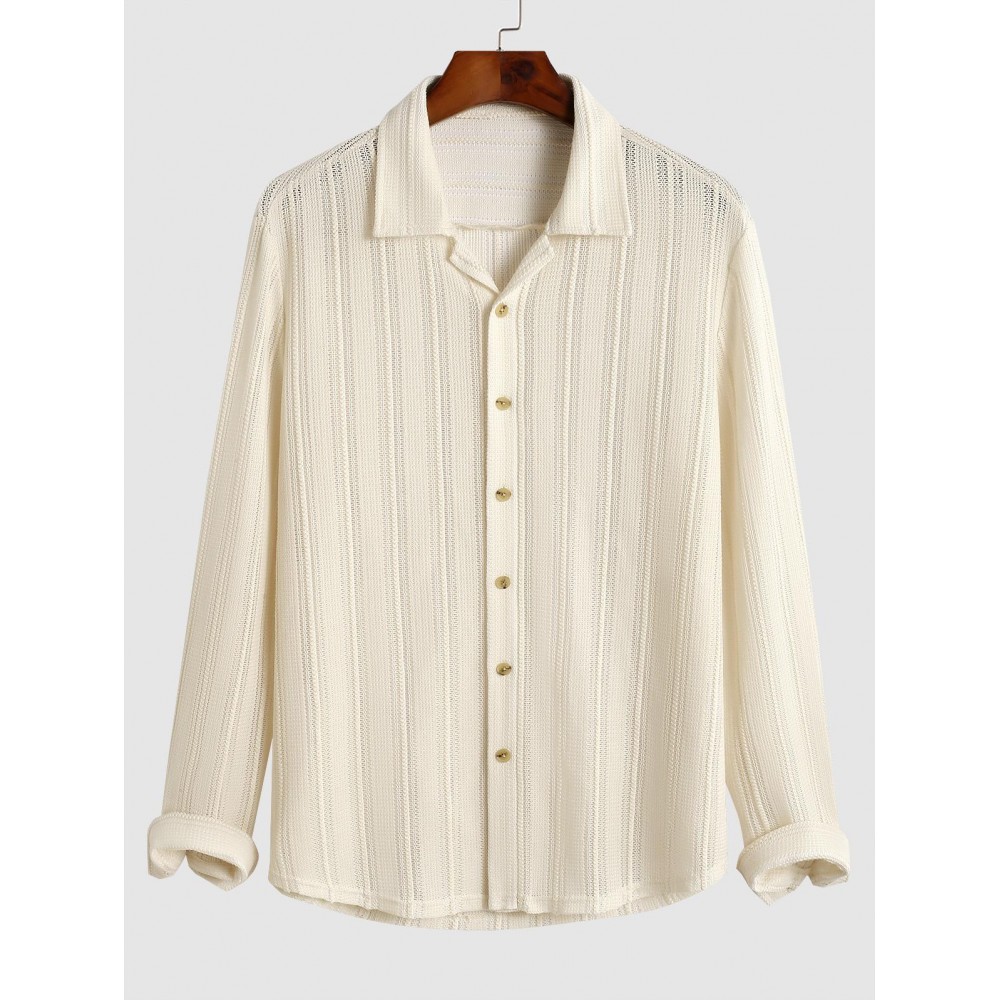 Men's Sexy Party Openwork Textured Semi Sheer Long Sleeve Button Up Solid Color Shirt Men's Sexy Party Openwork Textured Semi Sheer Long Sleeve Button Up Solid Color Shirt