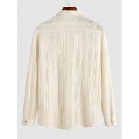 Men's Sexy Party Openwork Textured Semi Sheer Long Sleeve Button Up Solid Color Shirt Men's Sexy Party Openwork Textured Semi Sheer Long Sleeve Button Up Solid Color Shirt
