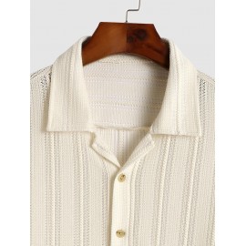 Men's Sexy Party Openwork Textured Semi Sheer Long Sleeve Button Up Solid Color Shirt Men's Sexy Party Openwork Textured Semi Sheer Long Sleeve Button Up Solid Color Shirt