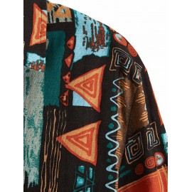Men's Vintage Ethnic Geometric Print Colorblock Long Sleeves Turn Down Collar Vacation Shirt Men's Vintage Ethnic Geometric Print Colorblock Long Sleeves Turn Down Collar Vacation Shirt