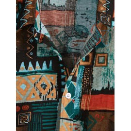Men's Vintage Ethnic Geometric Print Colorblock Long Sleeves Turn Down Collar Vacation Shirt Men's Vintage Ethnic Geometric Print Colorblock Long Sleeves Turn Down Collar Vacation Shirt