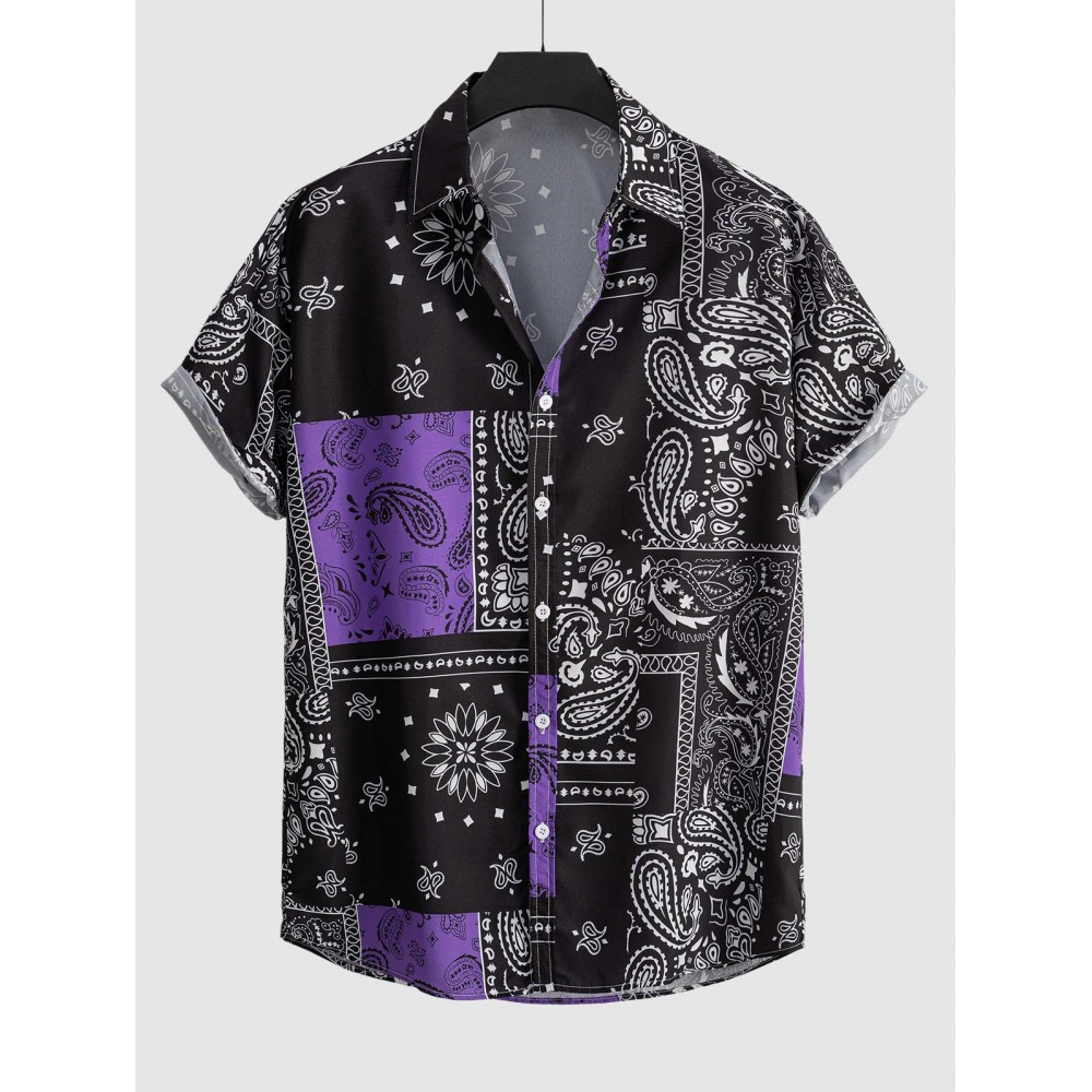 Men's Ethnic Style Paisley Floral Print Pattern Block Retro Casual Short Sleeves Shirt Men's Ethnic Style Paisley Floral Print Pattern Block Retro Casual Short Sleeves Shirt