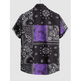 Men's Ethnic Style Paisley Floral Print Pattern Block Retro Casual Short Sleeves Shirt Men's Ethnic Style Paisley Floral Print Pattern Block Retro Casual Short Sleeves Shirt