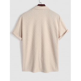 Men's Rose Jacquard Terry Cloth Textured Button Front Short Sleeves Shirt Men's Rose Jacquard Terry Cloth Textured Button Front Short Sleeves Shirt
