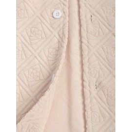 Men's Rose Jacquard Terry Cloth Textured Button Front Short Sleeves Shirt Men's Rose Jacquard Terry Cloth Textured Button Front Short Sleeves Shirt